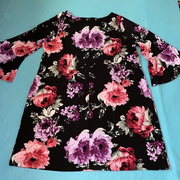 ROZ & ALI floral midi dress 3/4 bell sleeves stretchy scoop small flaw size 2X - Picture 2 of 13